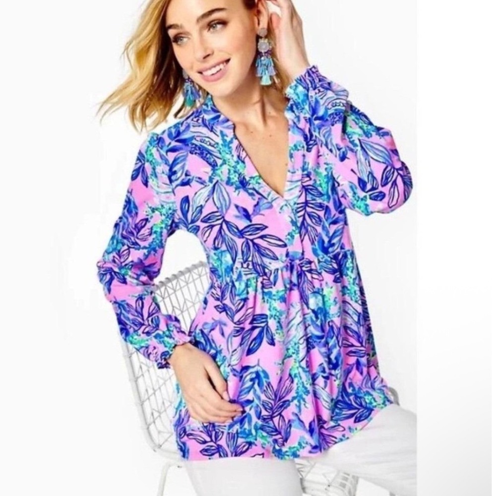 Lilly Pulitzer Winona Knit Tunic Lilac Rose Just A Lil Jelly Pink Blue Large